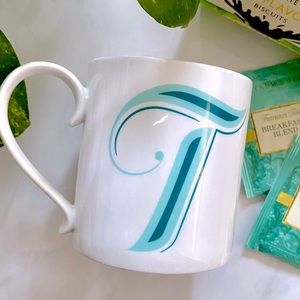 Fortnum & Mason Alphabet "T" Mug Time for Tea Teal on White Bone China 12 oz.